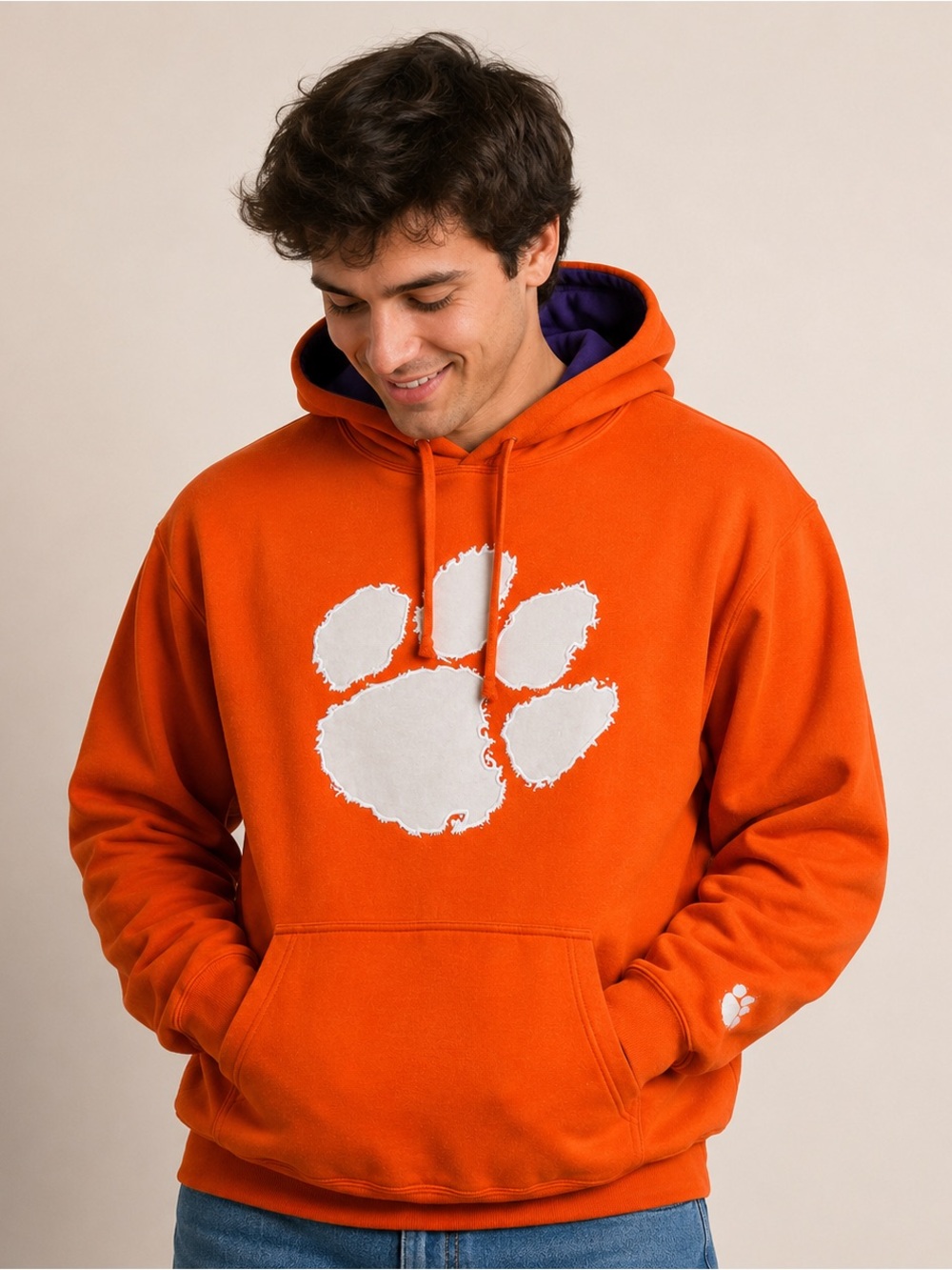 Clemson Tigers Hoodie Mens S Orange NCAA Football Paw‎ Logo Pullover Sweatshirt